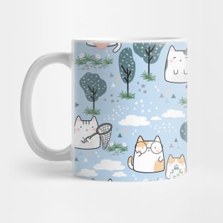 Seamless Pattern Trees Cute Kawaii Cats Mug